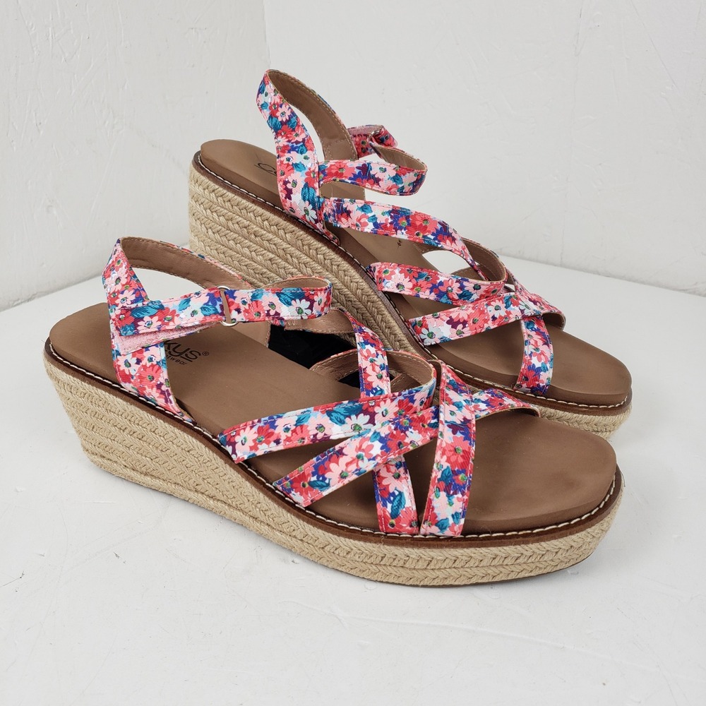 Corkys All Nighter Floral Strappy Espadrille Wedge Sandals Platform Womens 11